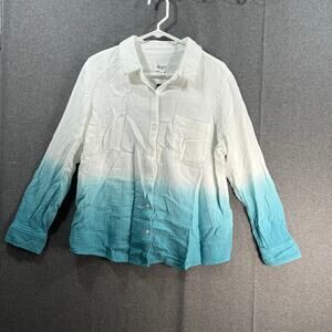 Candace Cameron Bure Petite Dip-Dye Button Front Shirt Aqua, Petite Medium